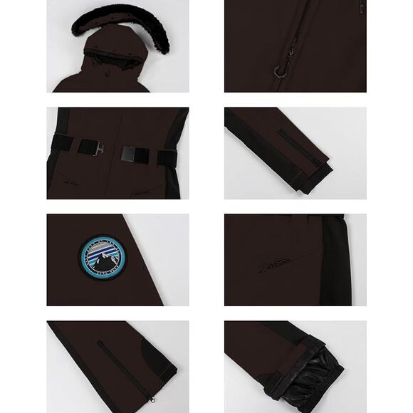 New Gsou Snowsuit Women's Size L Brown Black Waterproof Ski Snowboarding Hood - Picture 6 of 12